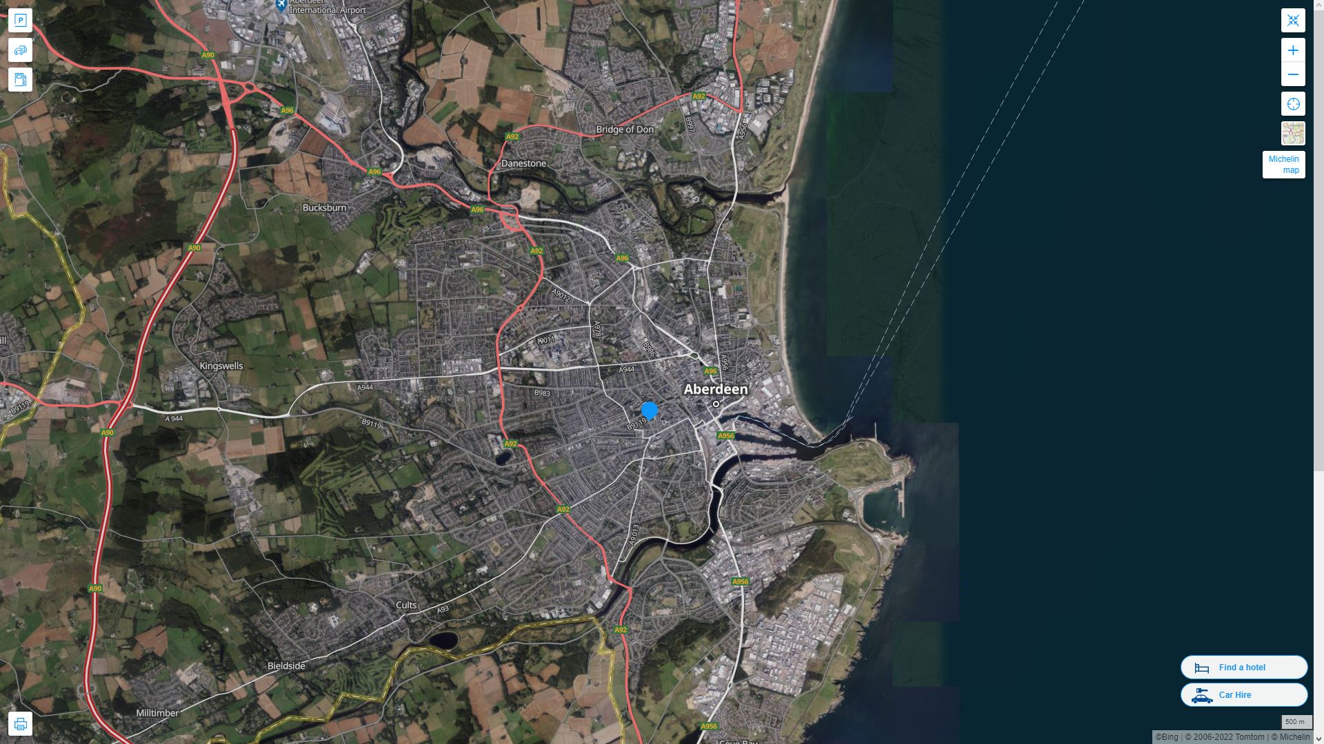 Aberdeen Royaume Uni Autoroute et carte routiere avec vue satellite